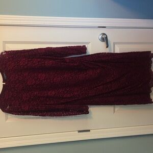 Ralph Lauren Burgundy Lace Long-Sleeve Midi Dress